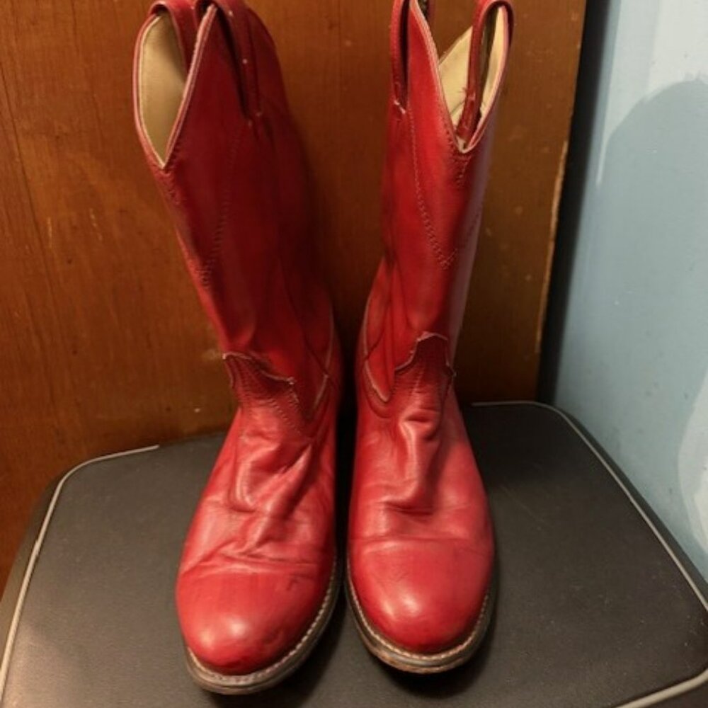 Vintage 1980s Red Laredo Round-toe Roper Cowboy Boots - 6M - Picture 2 of 16